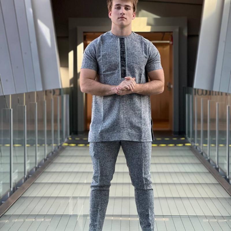 Black and Grey Short Sleeve Kaftan