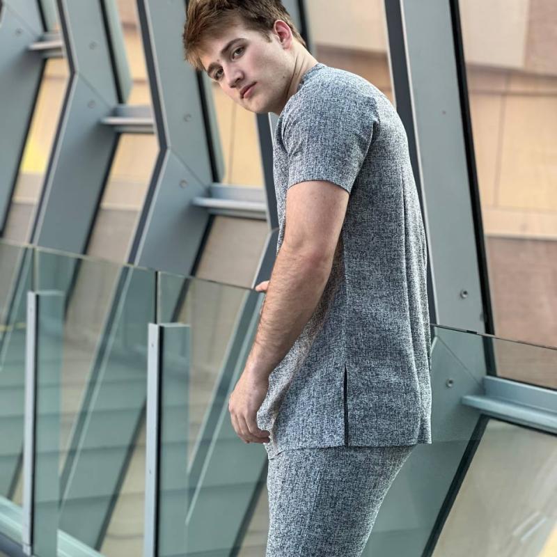 Black and Grey Short Sleeve Kaftan
