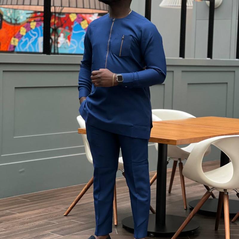 Deep Blue Kaftan with Kente