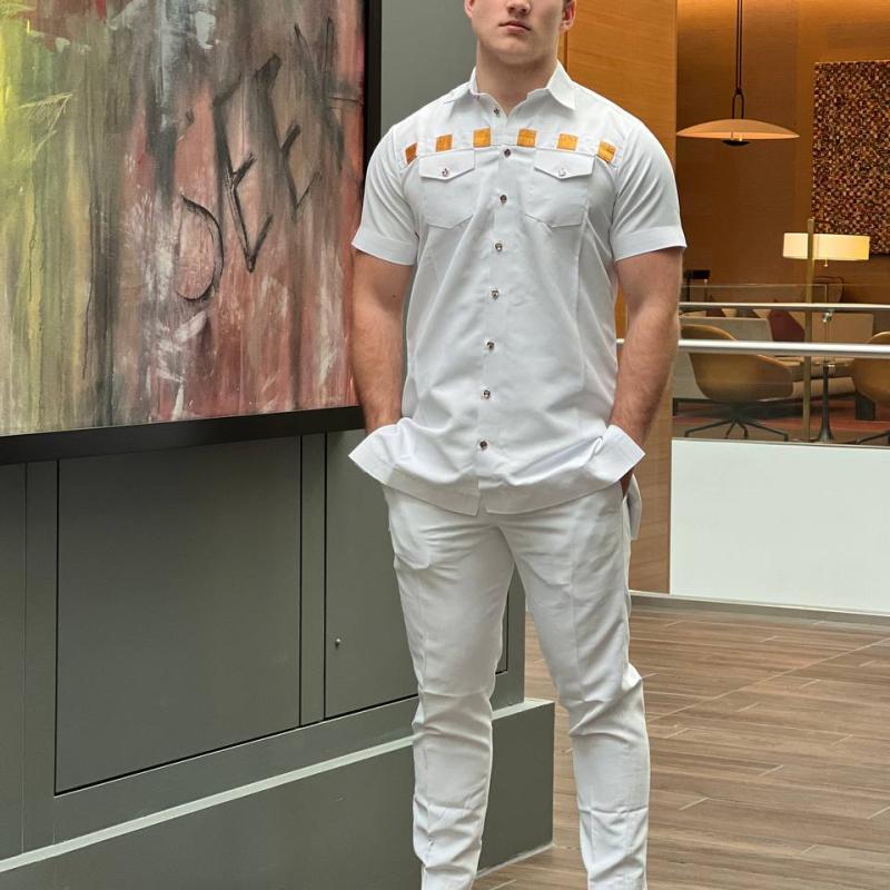 White Kaftan with Golden Star Design